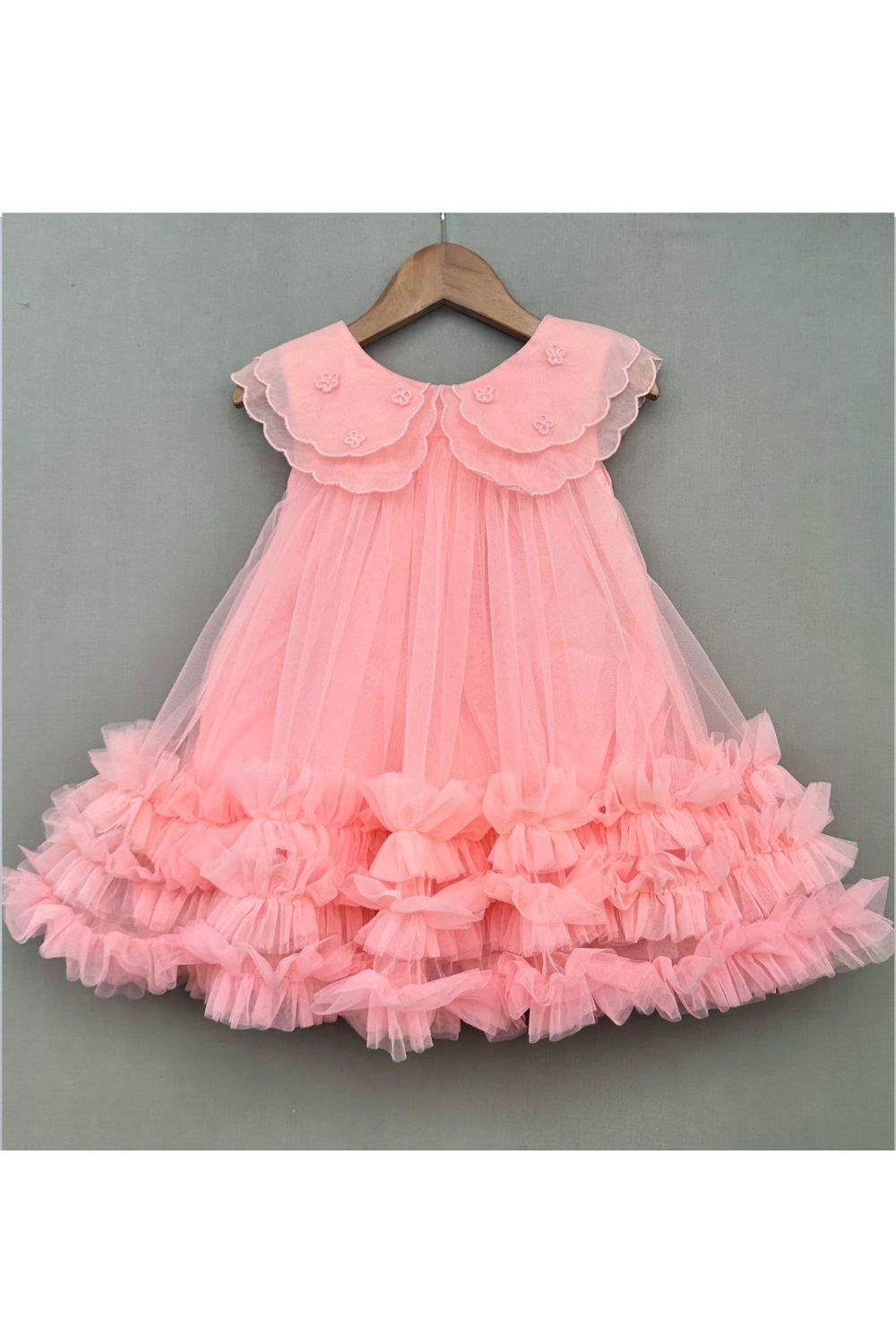 Baby Pink Organza Embroidered Cape Collar Dress Stylemylo